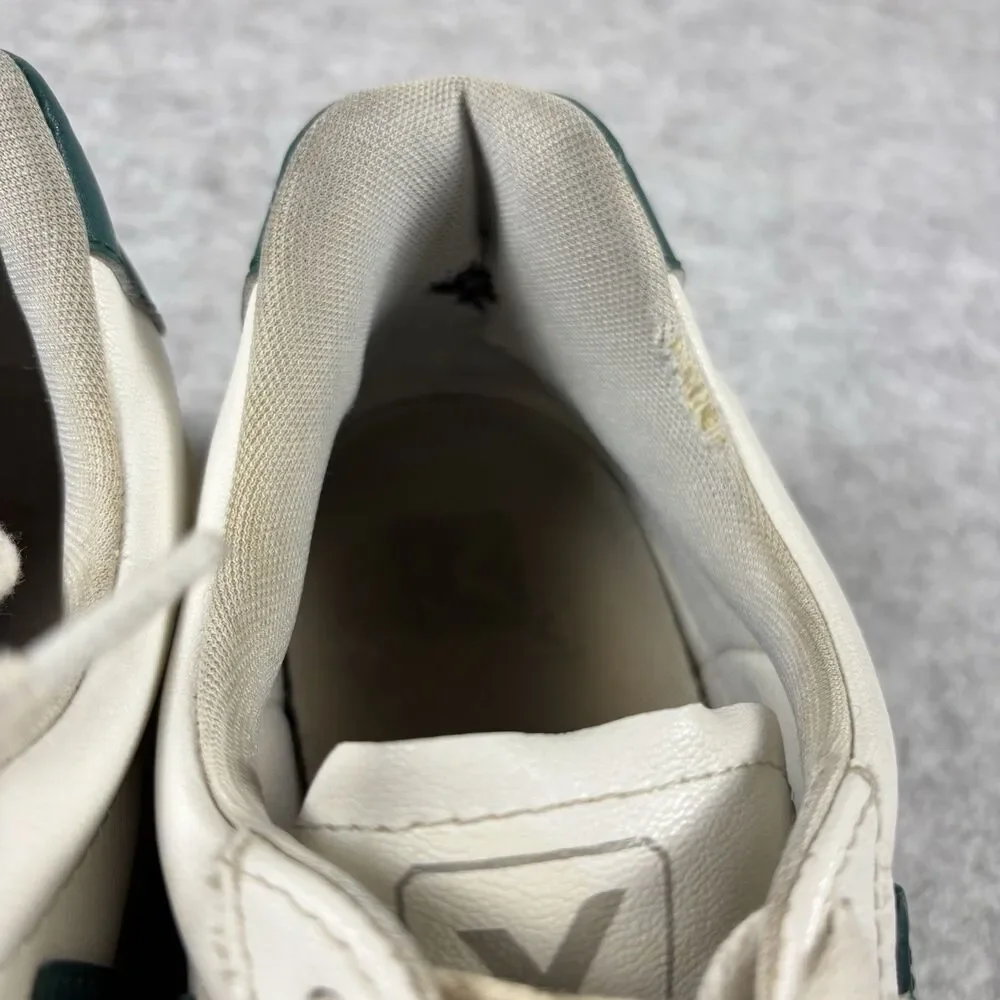 Veja White Green Leather Shoes Sneakers Mens Sz 10 Low Top Casual Lace Up Brazil